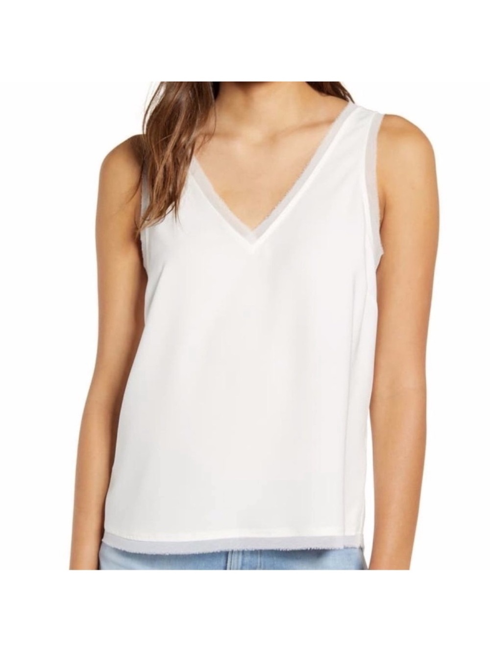 Chelsea28 White Raw Edge Tank Top